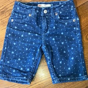 Girl’s Levi Denim Bermuda Shorts Size 6X Reg Dark Blue w/Hearts & Dots